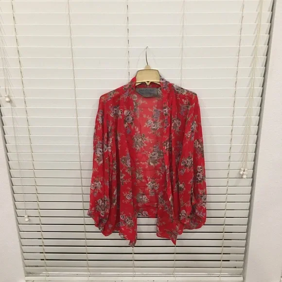 Free People s sheer open front abstract floral kimono cardi - Picture 3 of 7